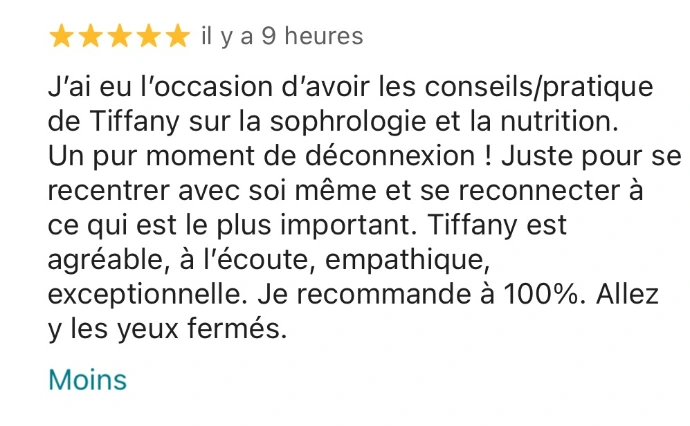 avis google 5 étoiles sur les séances de sophrologie et de coaching en nutrition de tiffany blaesius